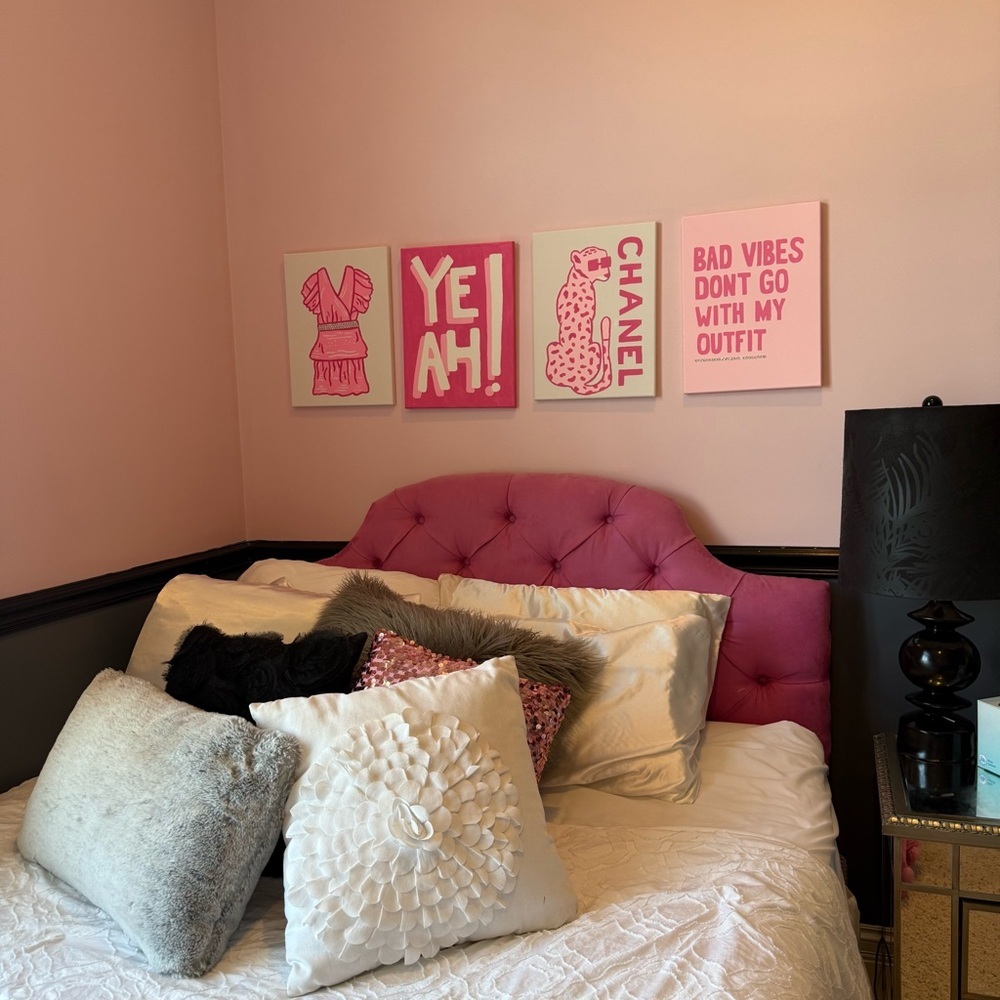 Wall Art with Bold Text Cheetah Dress Rhinestone Girly Painting Canvases 4 - Picture 6 of 8